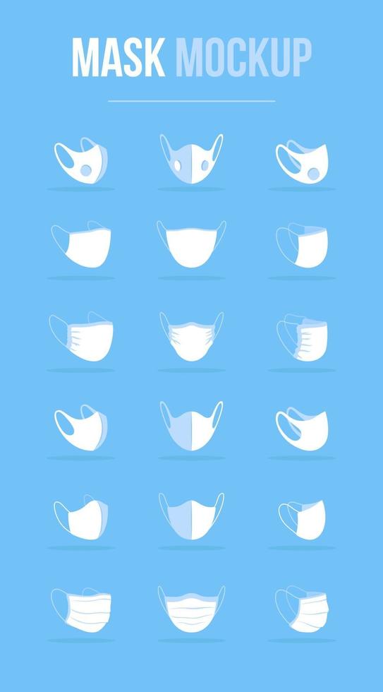 Face mask types with different protection levels white mockup vector