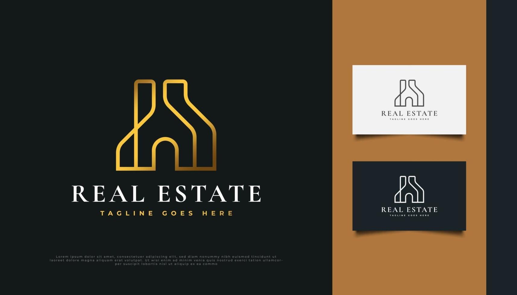 Abstract Gold Real Estate Logo Design with Line Style vector