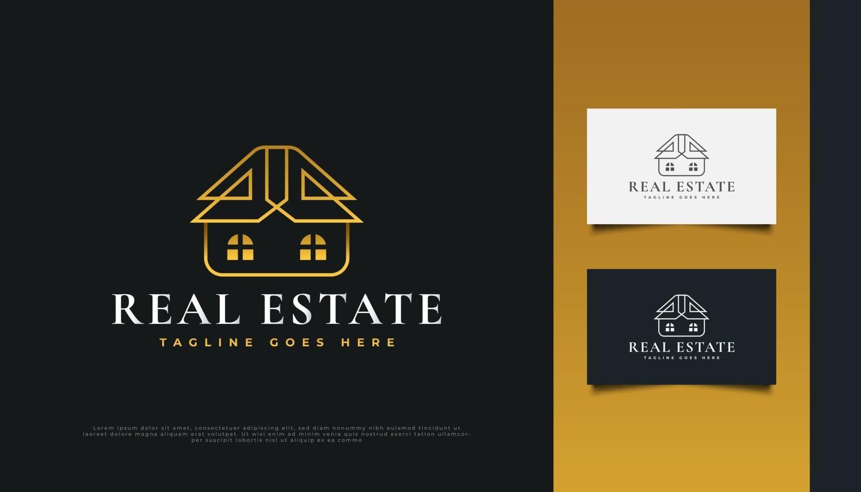 Luxury Gold Real Estate Logo Design with Line Style. vector