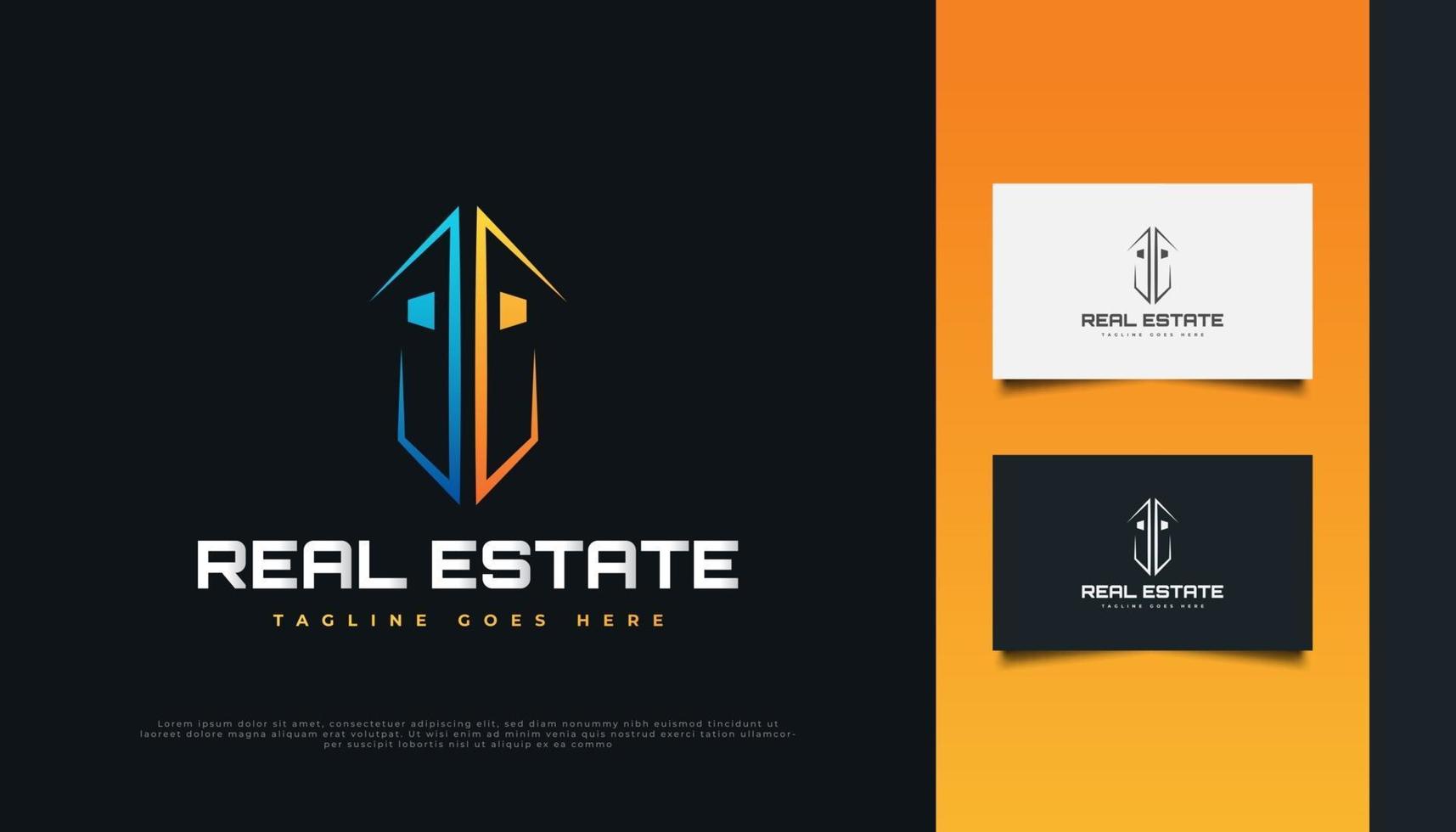 Abstract and Modern Real Estate Logo Design in Blue and Orange vector