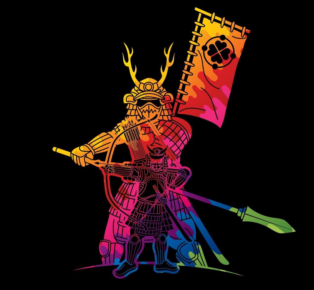 Group of Samurai Warrior Ronin with Weapons vector