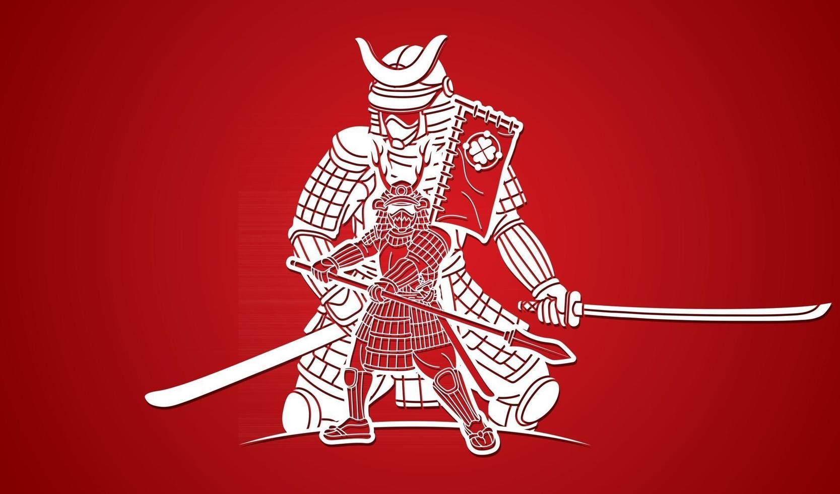 grupo de samurai guerrero japonés con armas vector