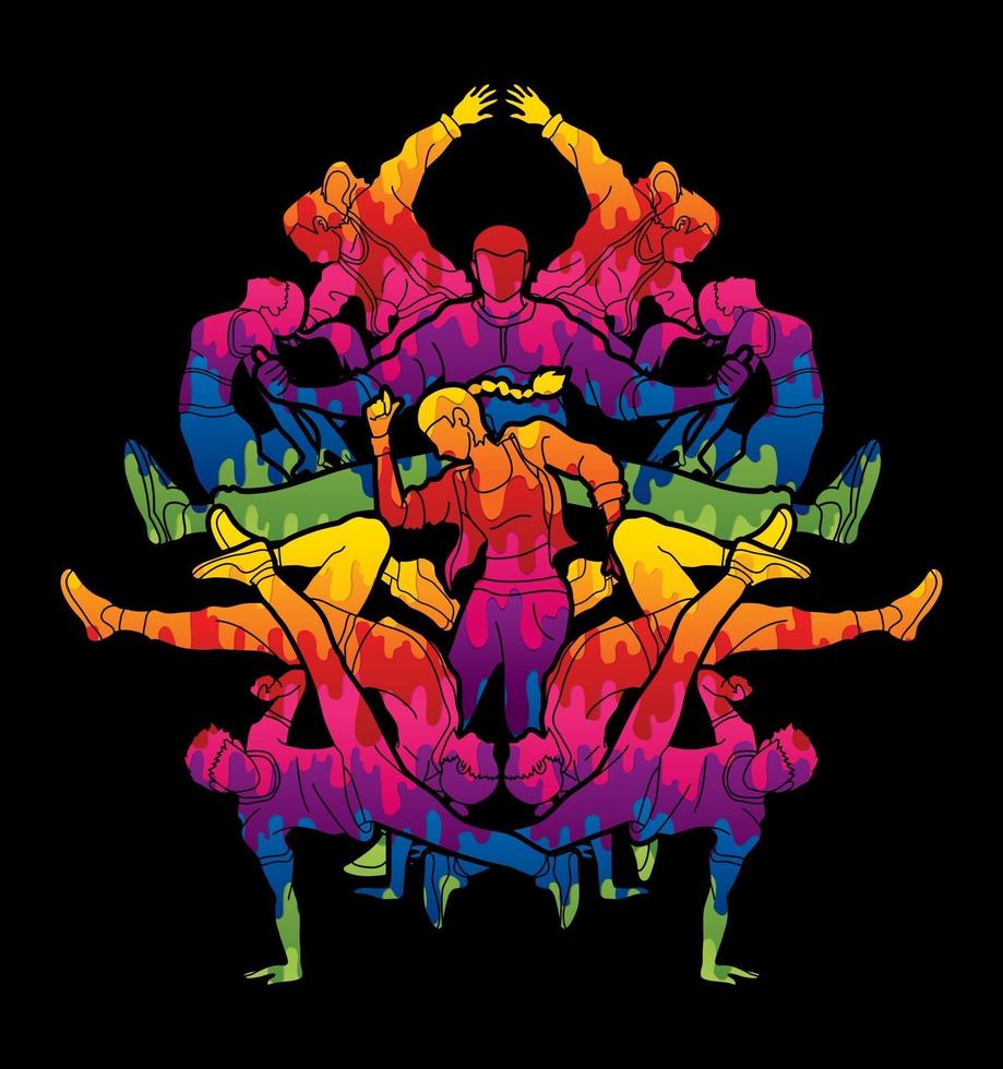 Group of Dancer Dancing Street Dance Graffiti vector