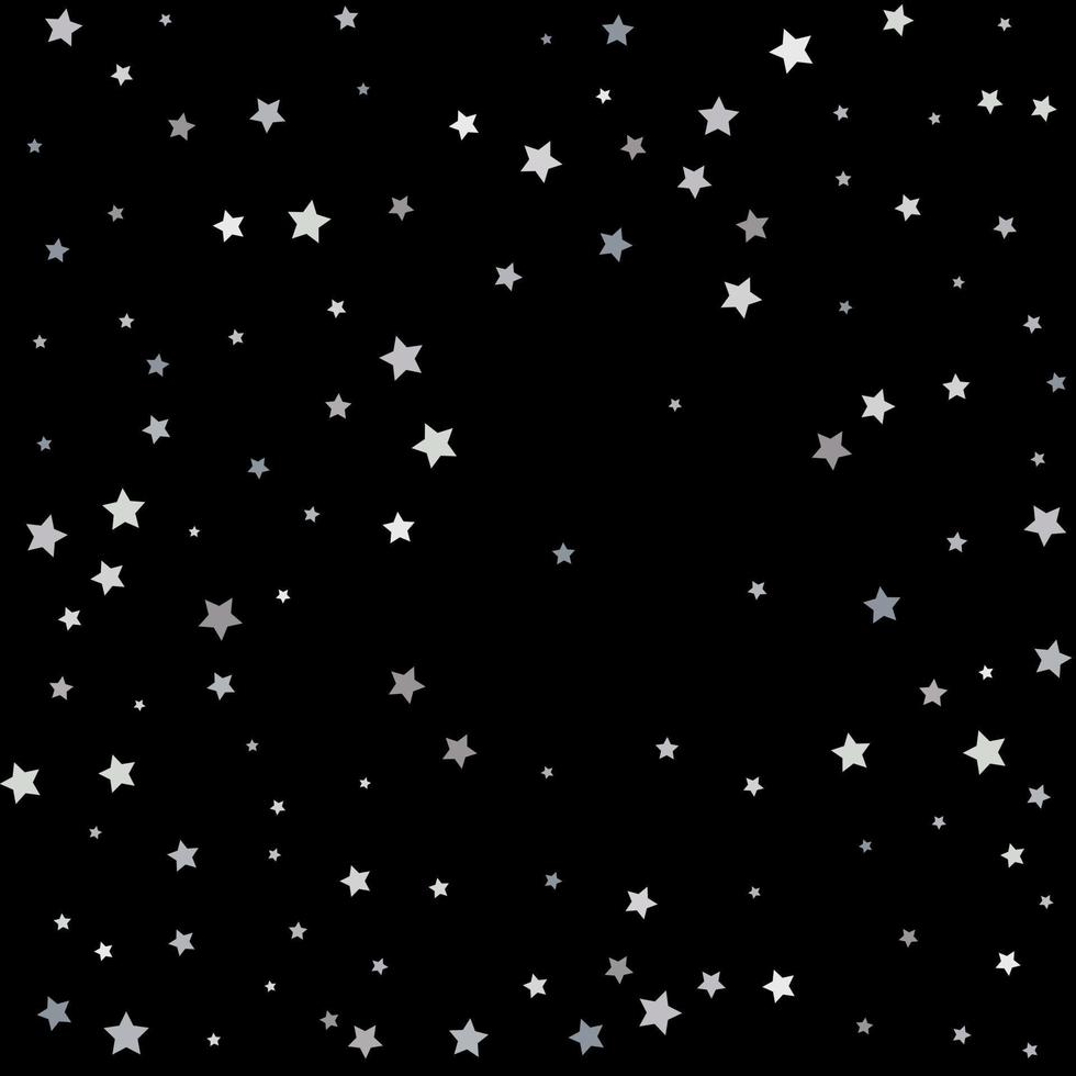 estrella de brillo plateado sobre fondo negro confeti estrellado vector