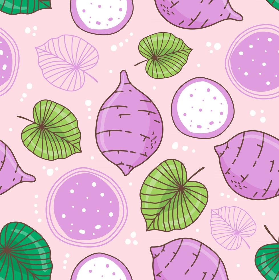 Seamless pattern taro with leaf on pink pastel background vector