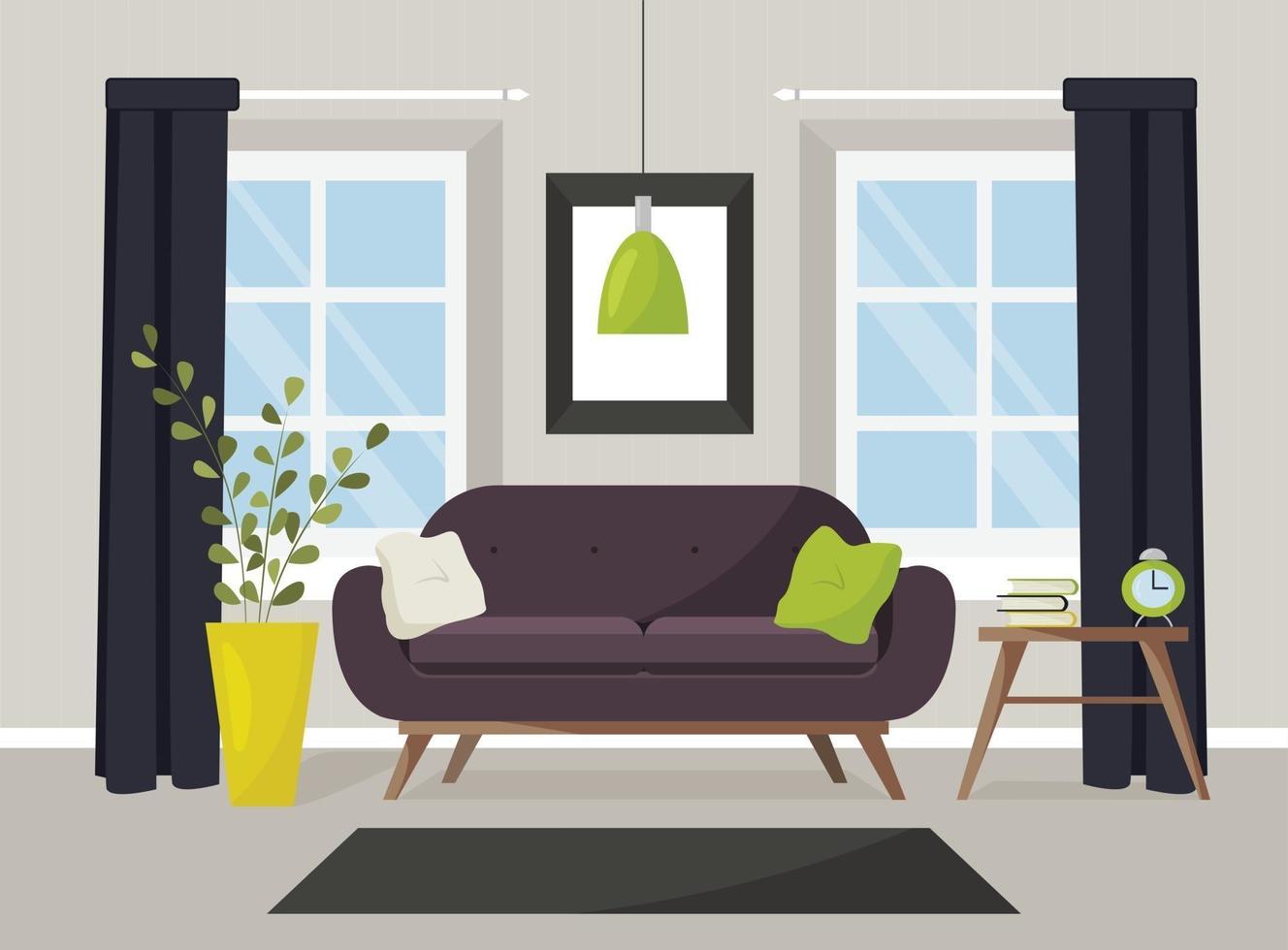 Vector image of a living room with furniture.