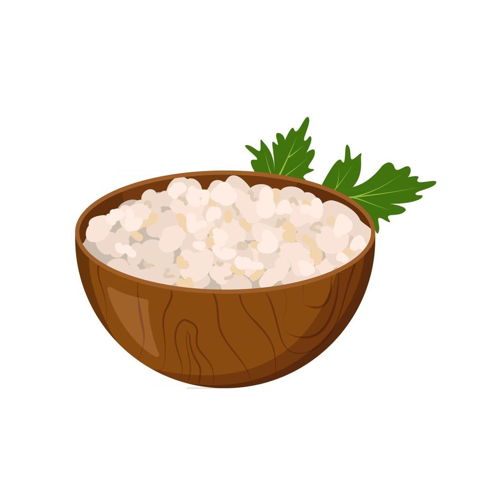 Wooden plate with cottage cheese and a sprig of parsley vector