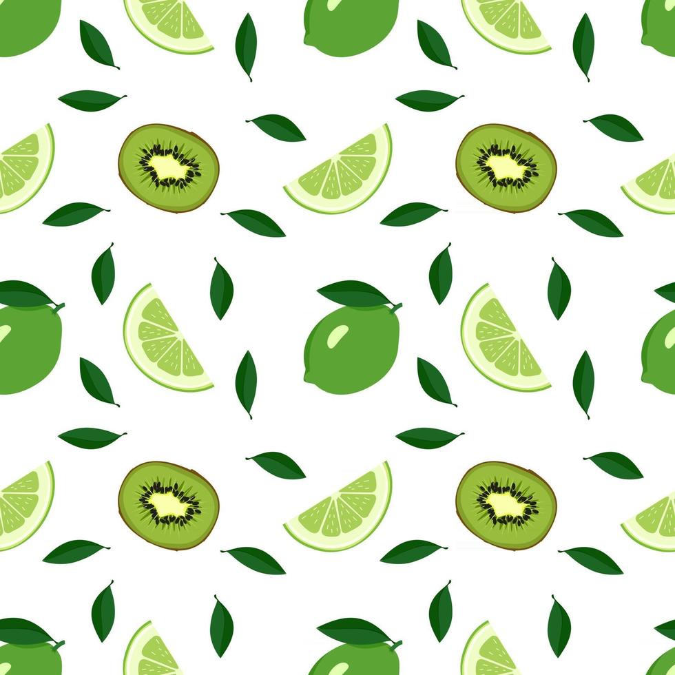 seamless summer citrus lime and kiwi pattern on a white pattern vector