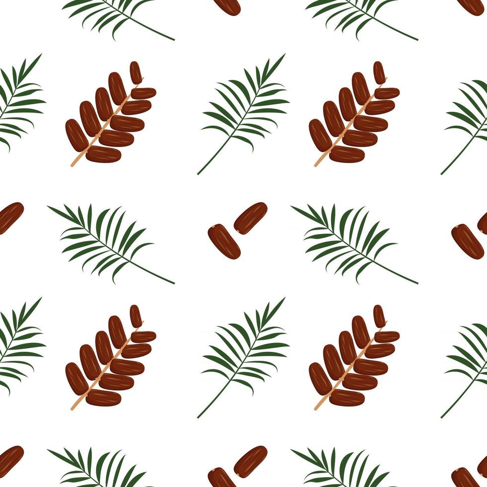 Seamless pattern with date fruit and palm branch. print exotic food vector