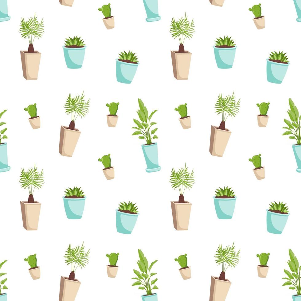 seamless pattern with indoor plants in a pot. Print with green leaves vector