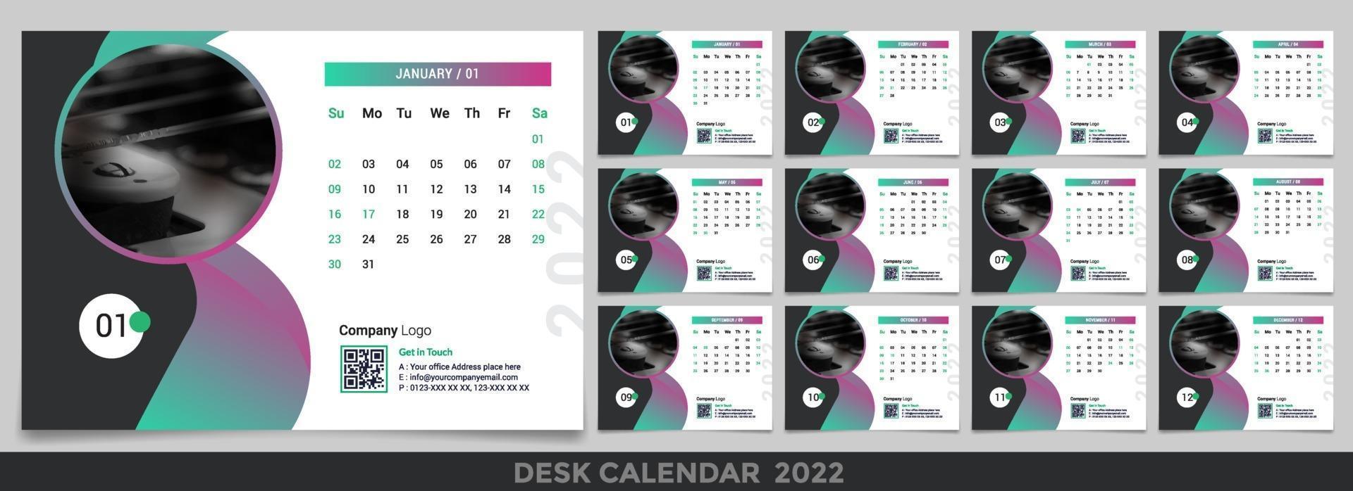 Desk calendar 2022 planner corporate template design set vector