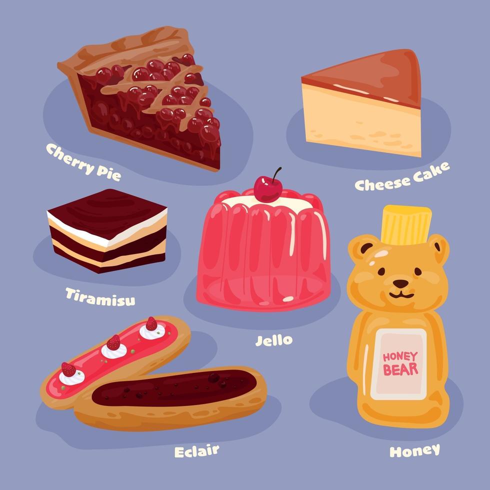 una colección de postres dulces. vector