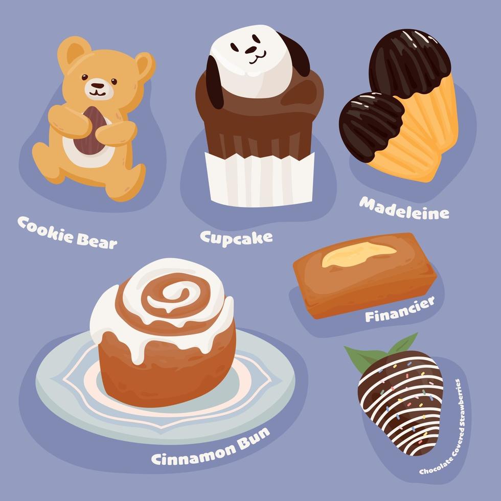 A collection of sweet desserts vector