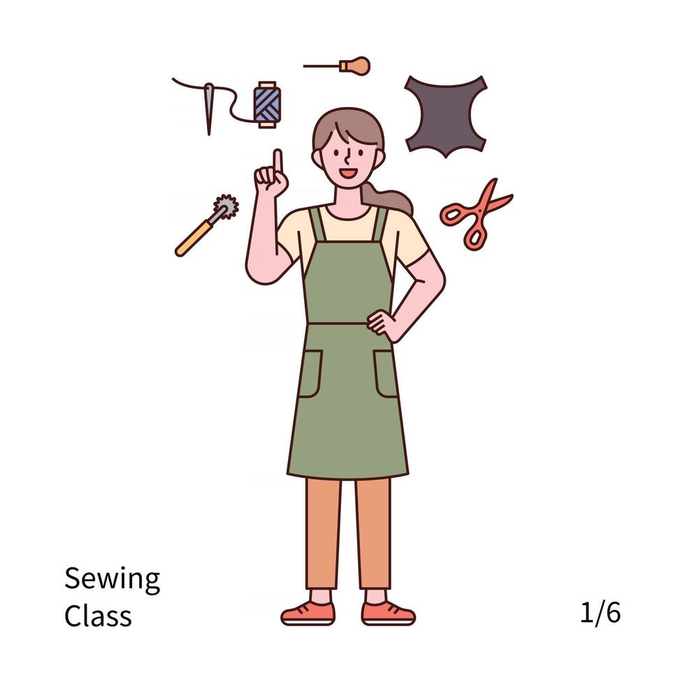 personaje de clase de costura de cuero vector