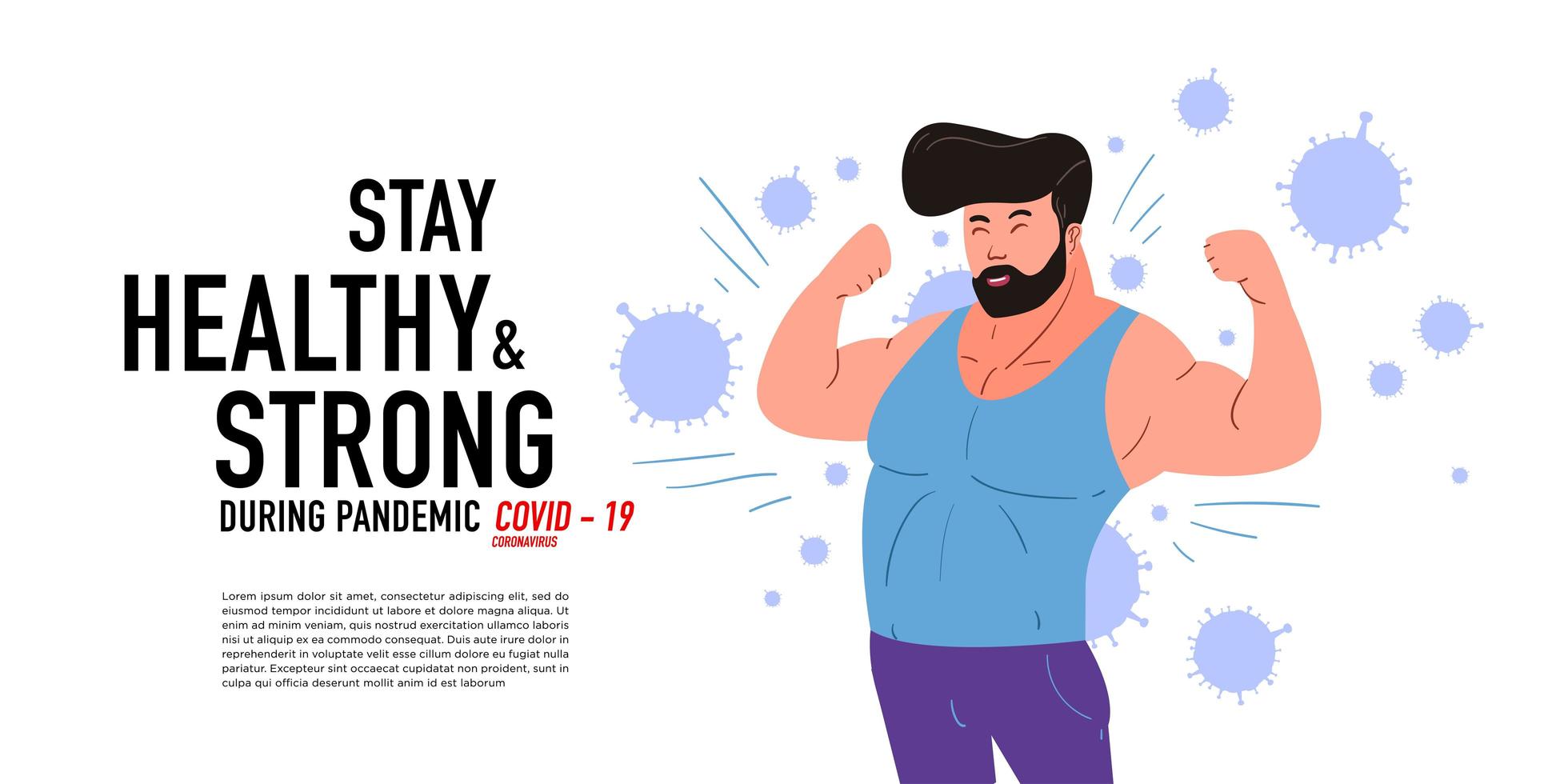 Stay healthy and strong man attack coronavirus vector