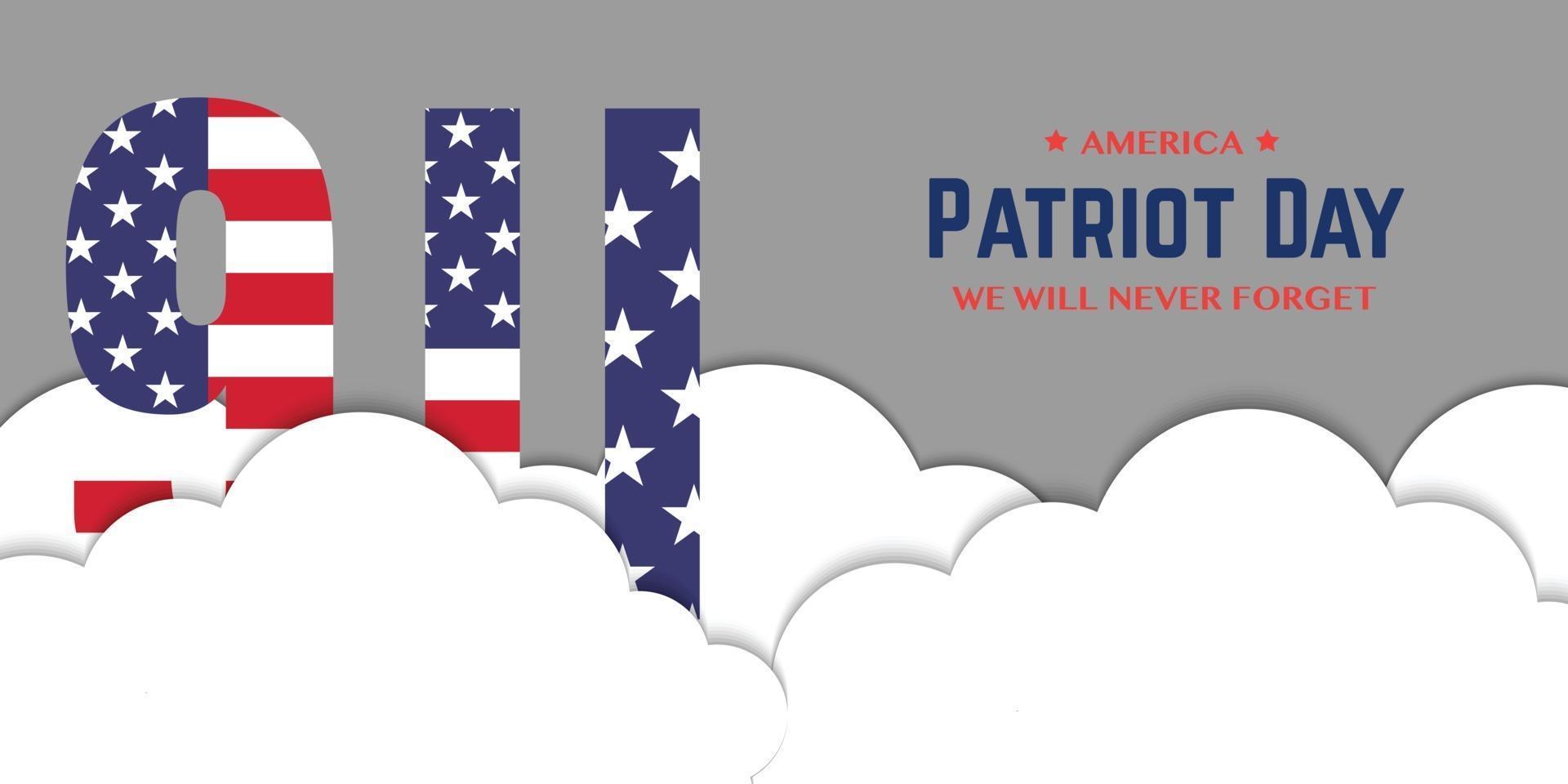 9 11 nube de banner del día del patriota vector