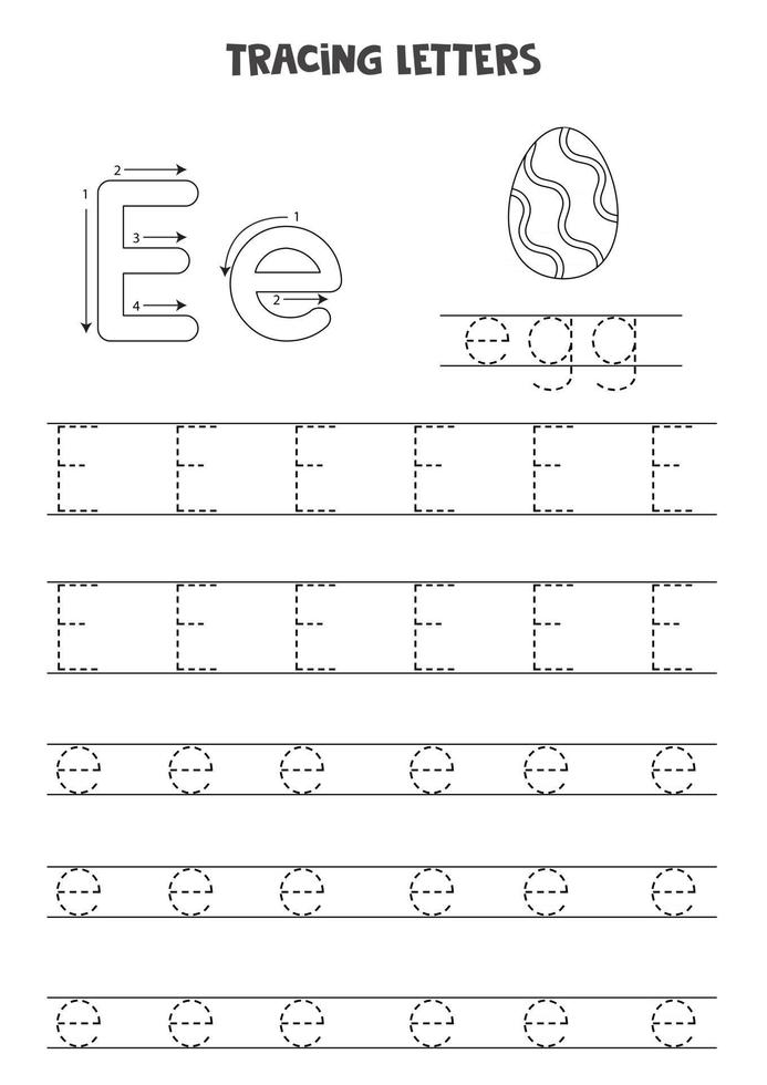 Tracing letters of English alphabet. Black and white worksheet. vector