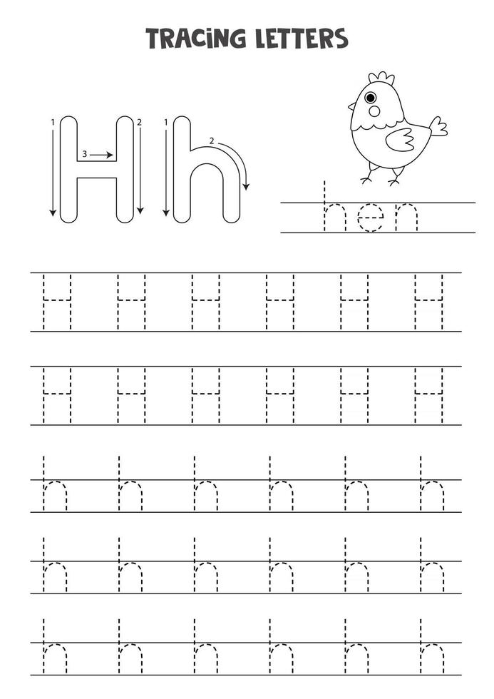 Tracing letters of English alphabet. Black and white worksheet. vector