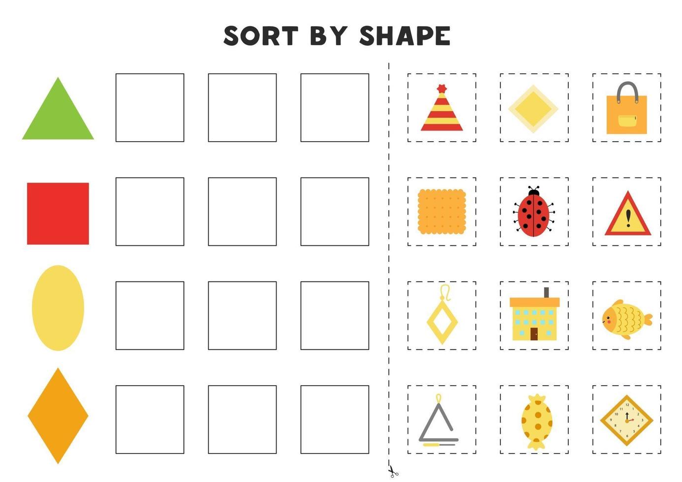 Sort by shape. Educational game for learning basic shapes. vector