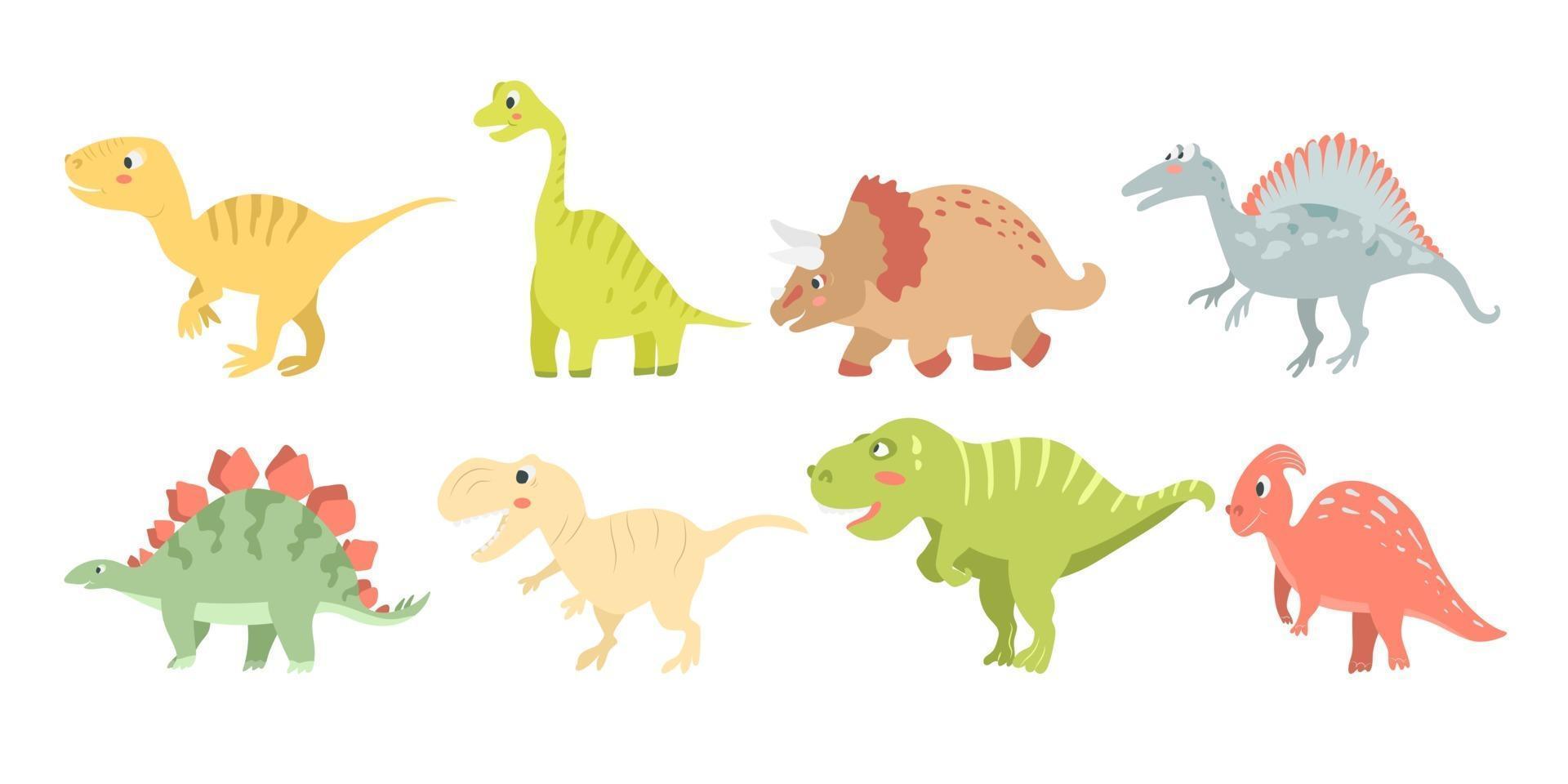 conjunto de lindos dinosaurios carnívoros y herbívoros. vector