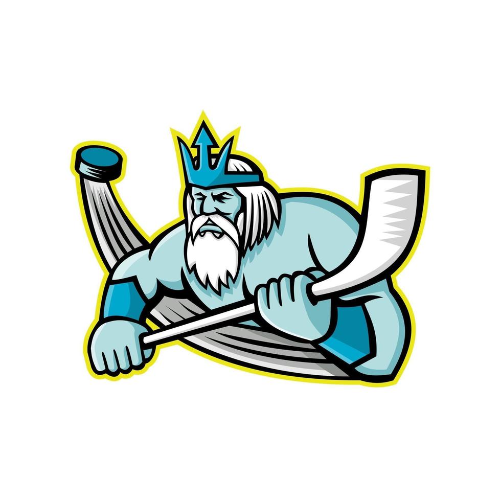 Poseidón jugador de hockey sobre hielo mascota retro vector