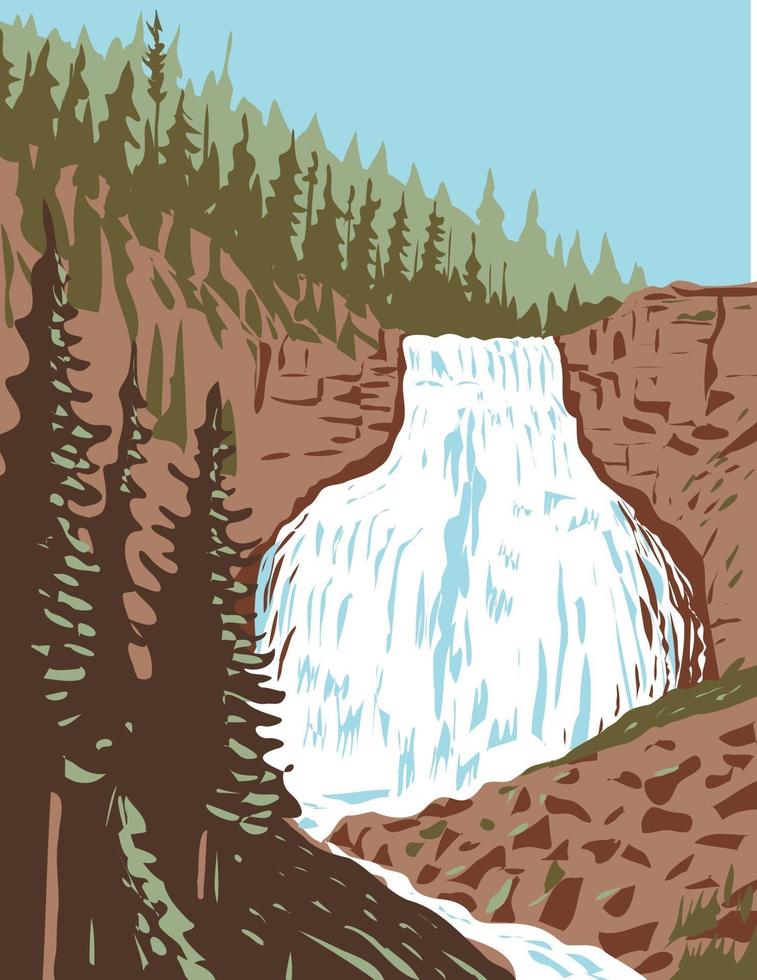 cascadas rústicas en el parque nacional de yellowstone usa wpa poster art vector