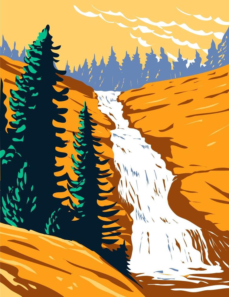 chilnualna falls en el parque nacional de yosemite california wpa poster art vector