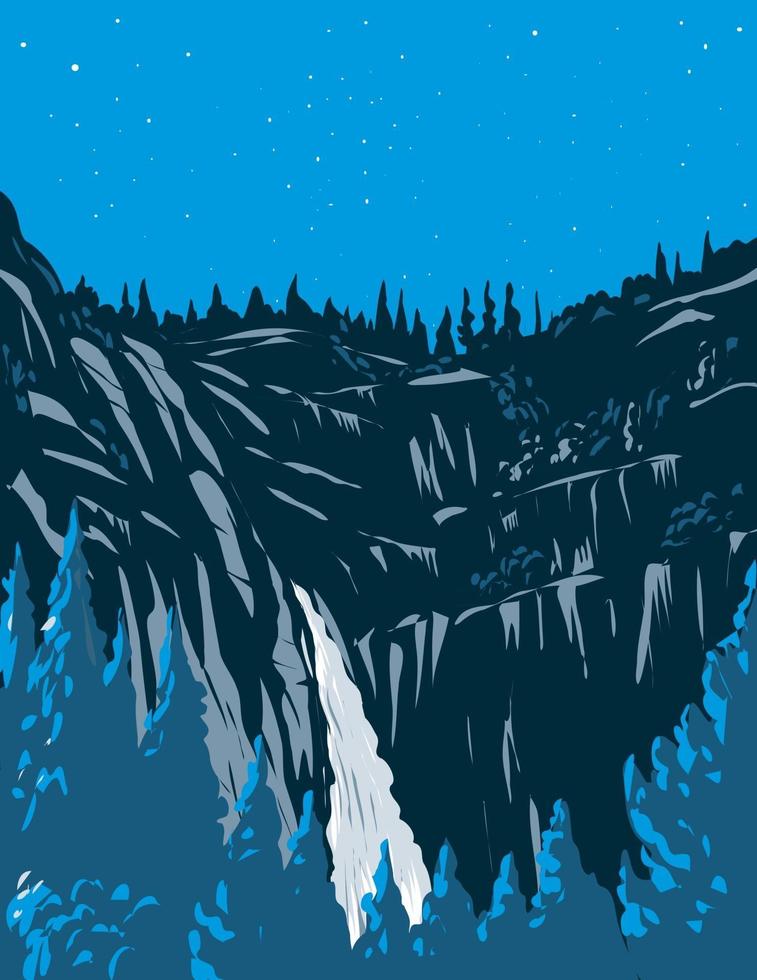 la noche en cascade falls dentro del parque nacional de yosemite wpa art vector