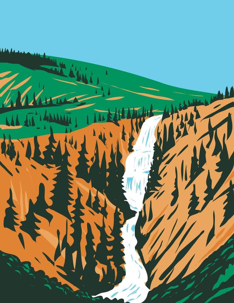 undine falls en el parque nacional de yellowstone wyoming usa wpa poster art vector