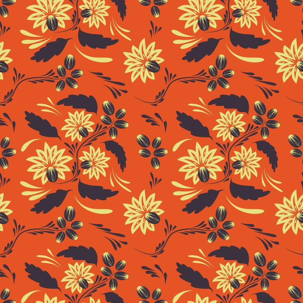Folk flowers art pattern Floral abstract surface design  Seamless vector