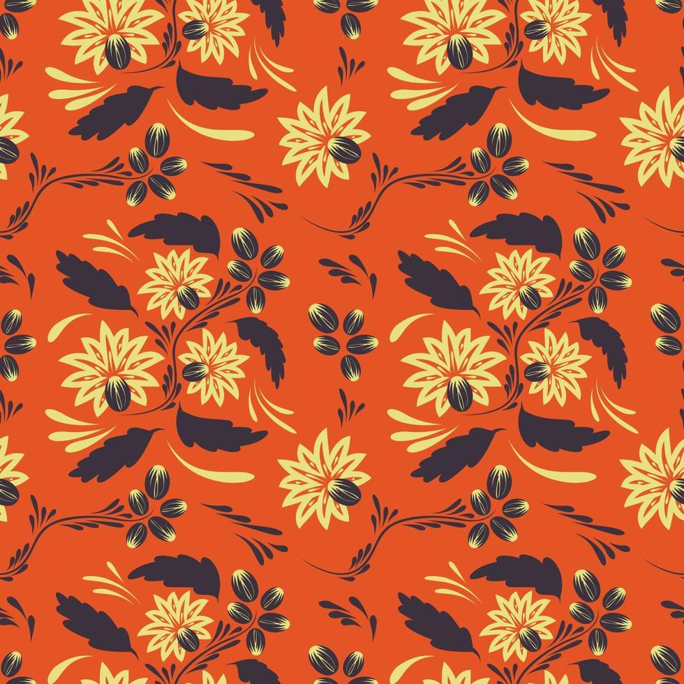 Folk flowers art pattern Floral abstract surface design  Seamless vector