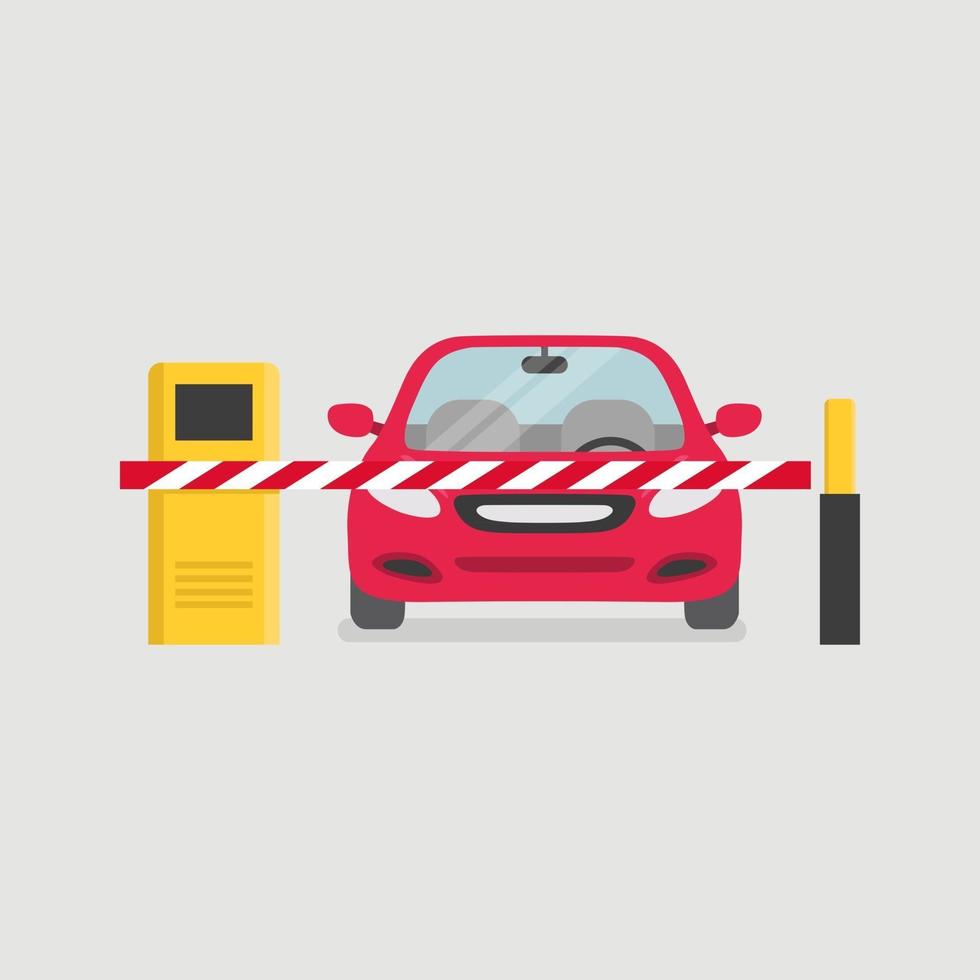 Parking entrance with barrier gate and parking ticket machine. vector