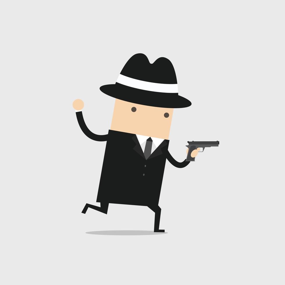 The detective ran with a gun in his hand. vector