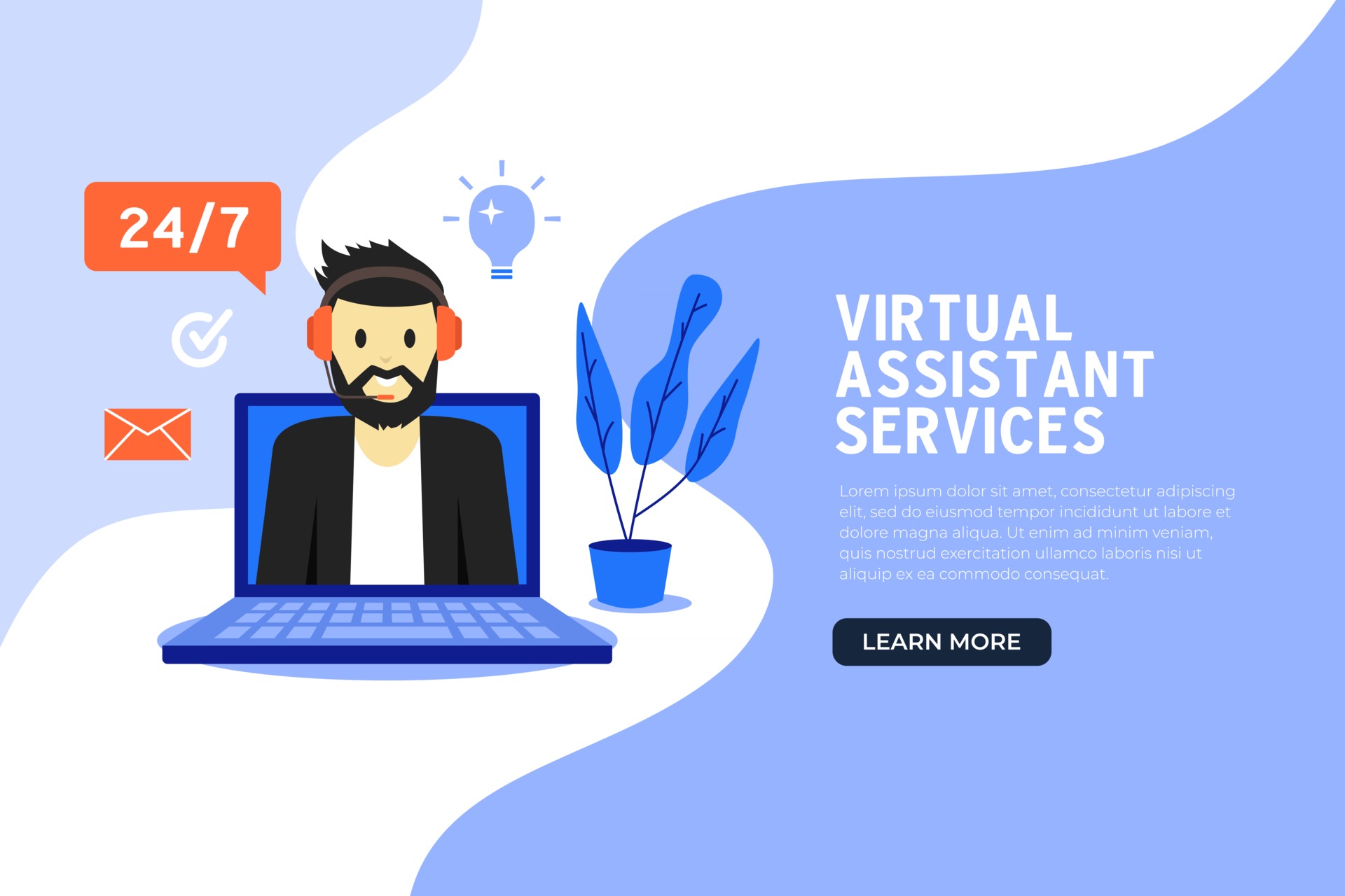 Online virtual assistant services banner flat design. 2971811 Vector