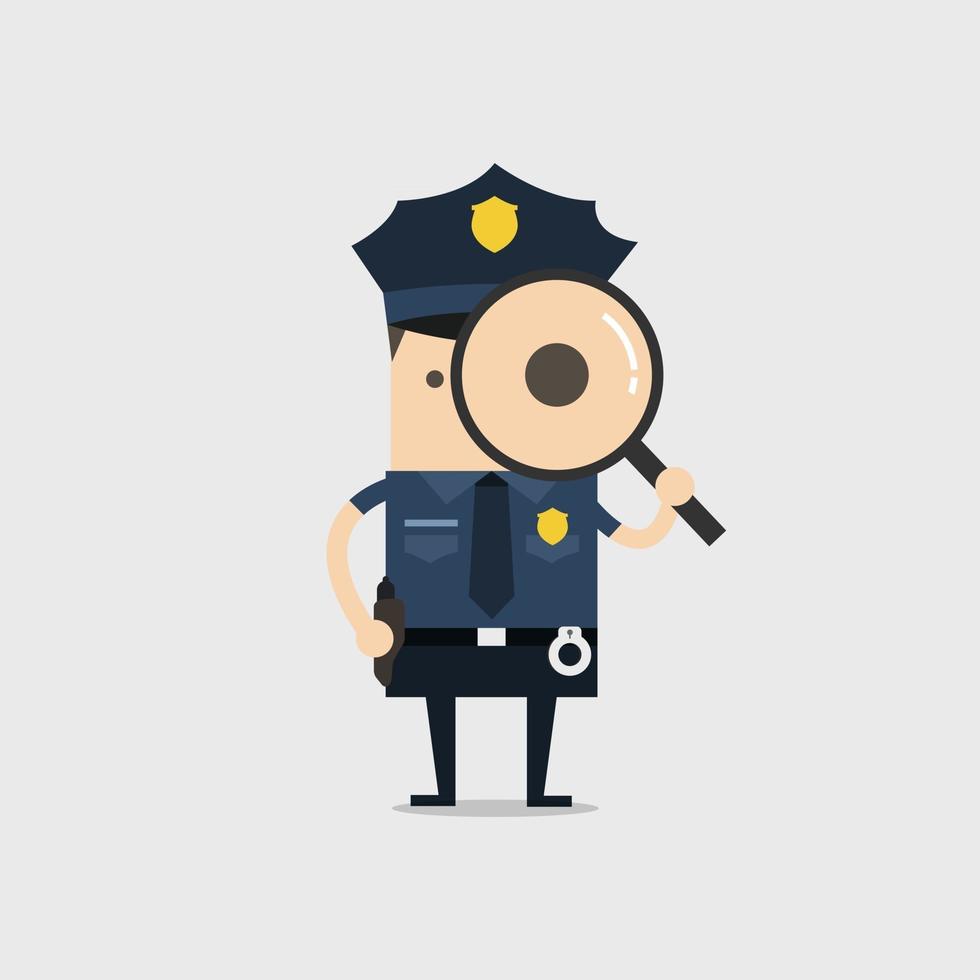 policía sosteniendo una lupa. caricatura de oficial de policía. vector