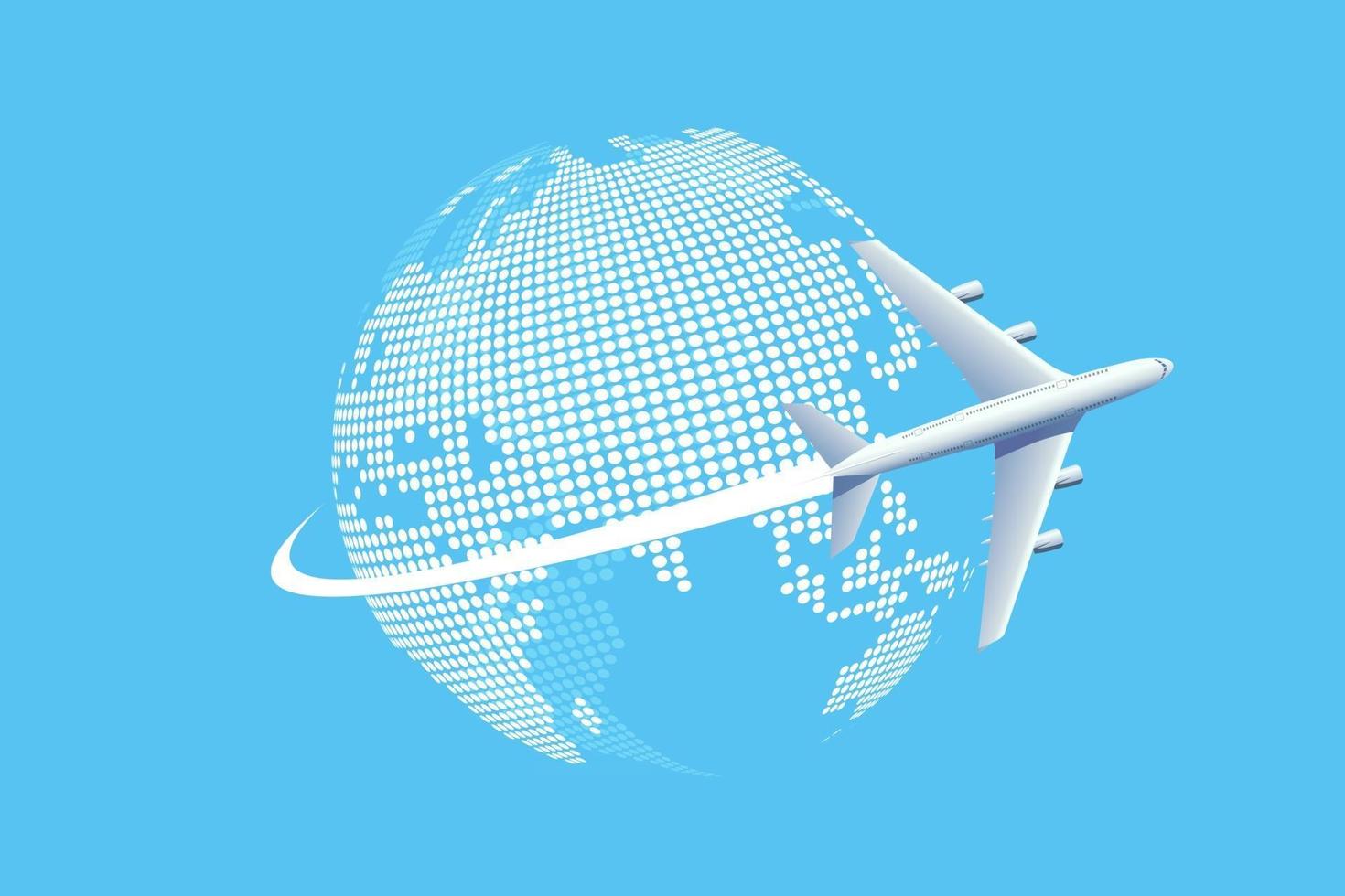 Plane flying over the World map. vector