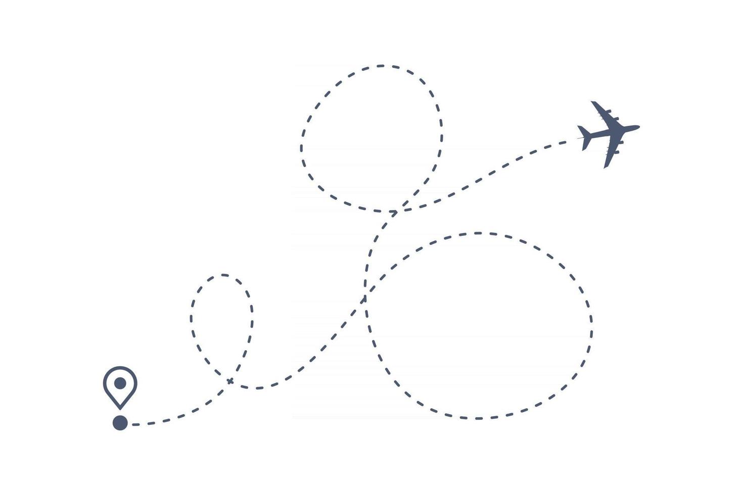 Air plane flight route with start point and dash line trace. vector