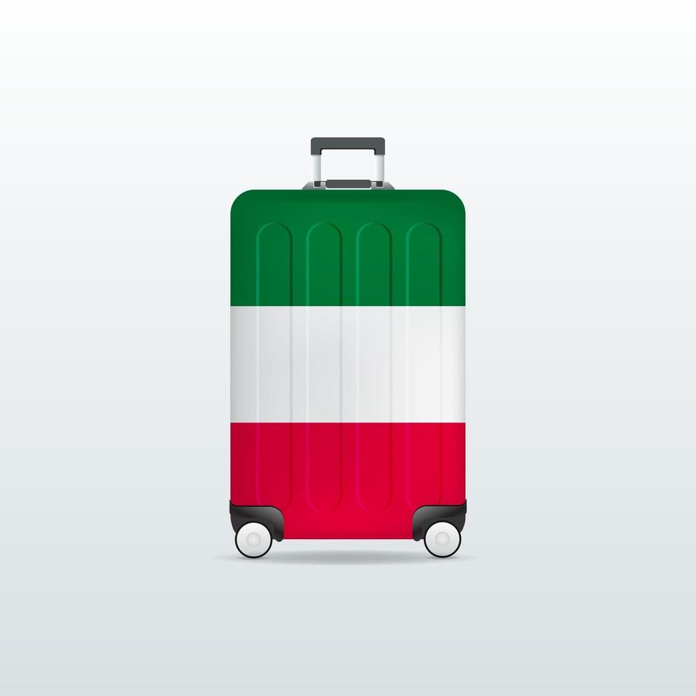 Travel luggage bag with Italy flag. Realistic suitcase. vector