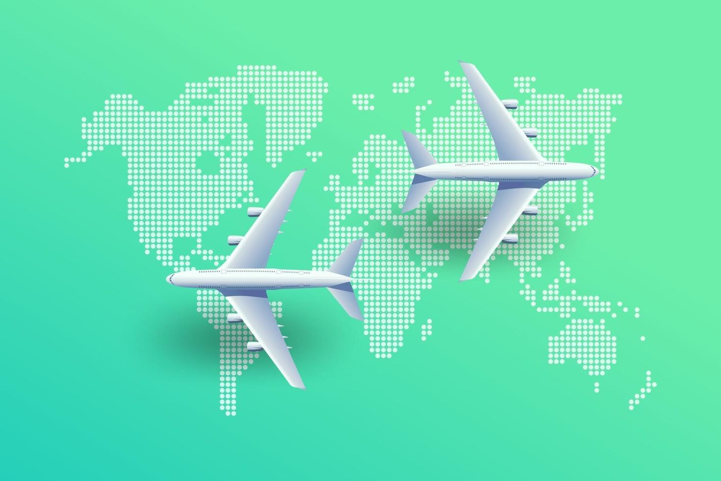 Planes over world map. Airplane flying above world map. vector