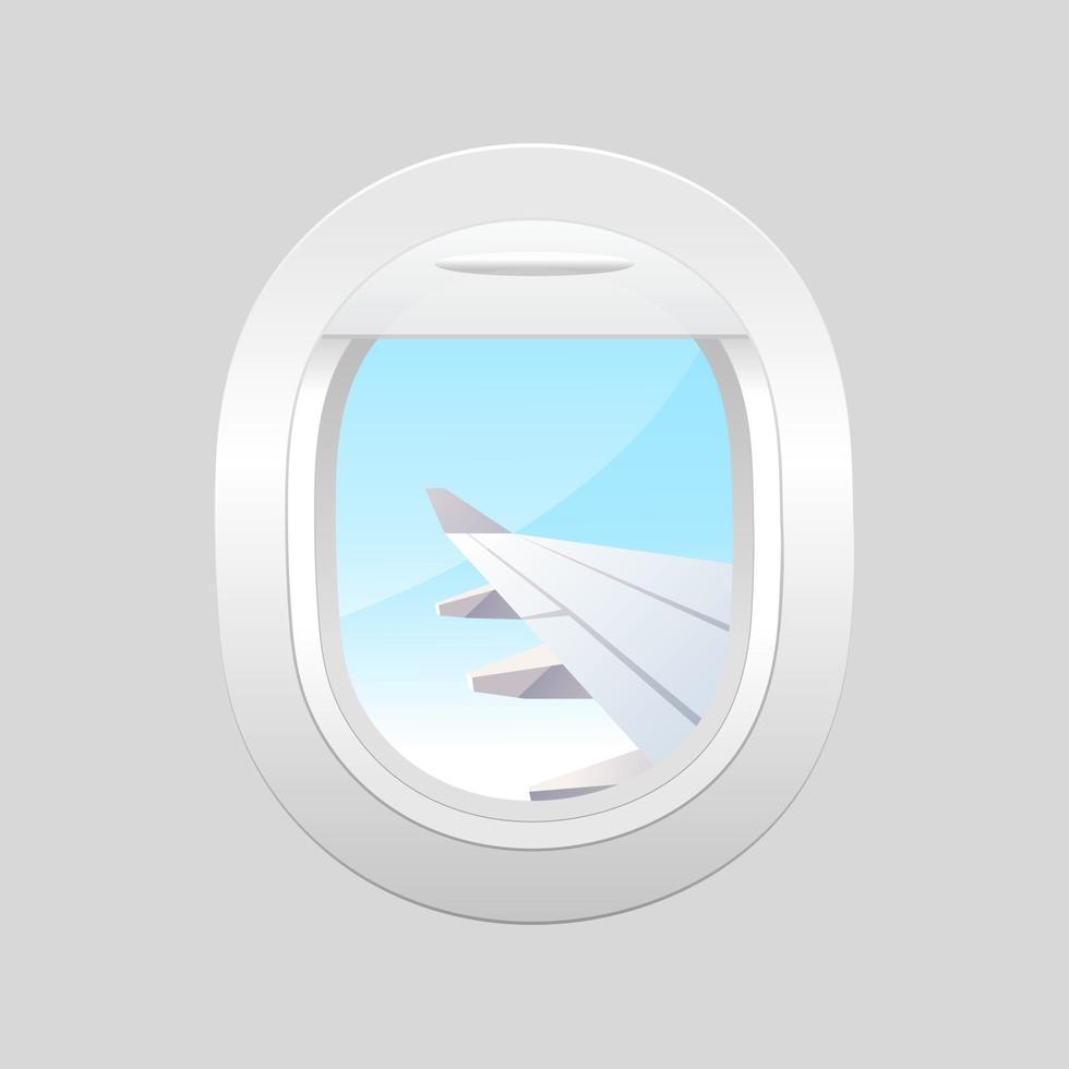 Airplane window inside view. Airplane windows with cloudy outside. vector