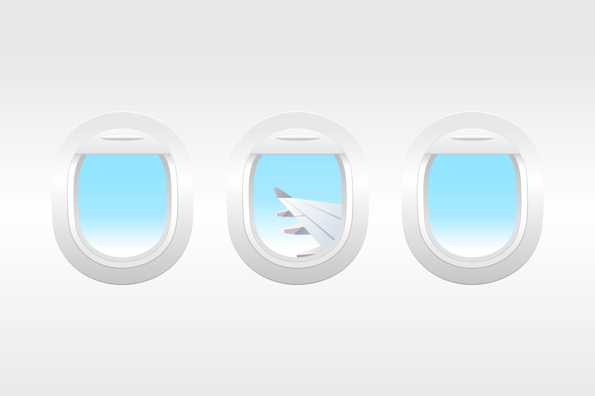 Airplane window inside view. Airplane windows with cloudy outside