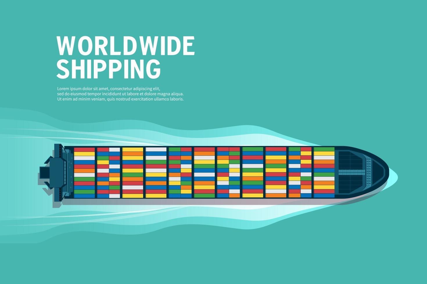 Top view of the industrial marine vessel at sea banner. vector