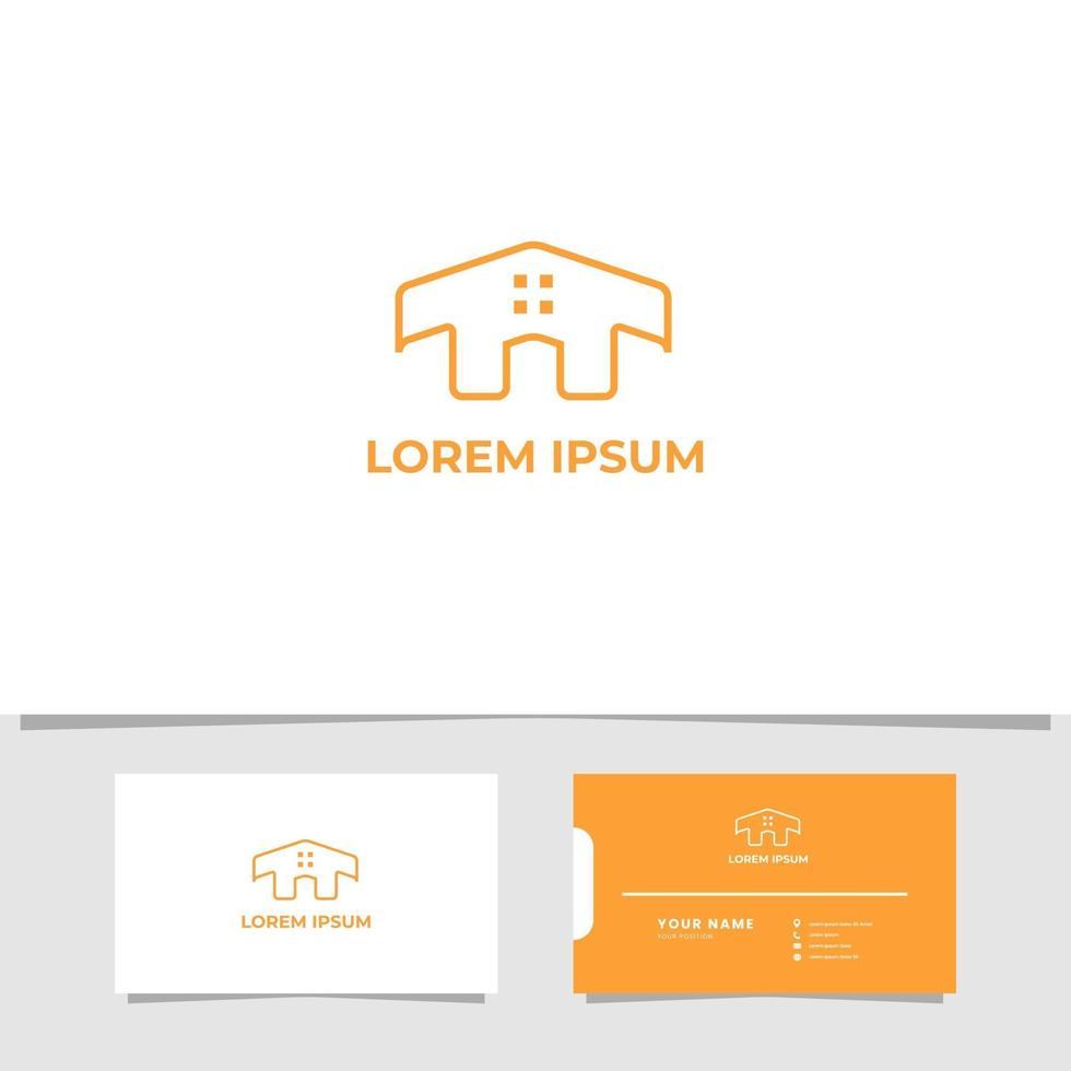 Logotipo de casa de línea simple y minimalista con tarjeta de visita. vector