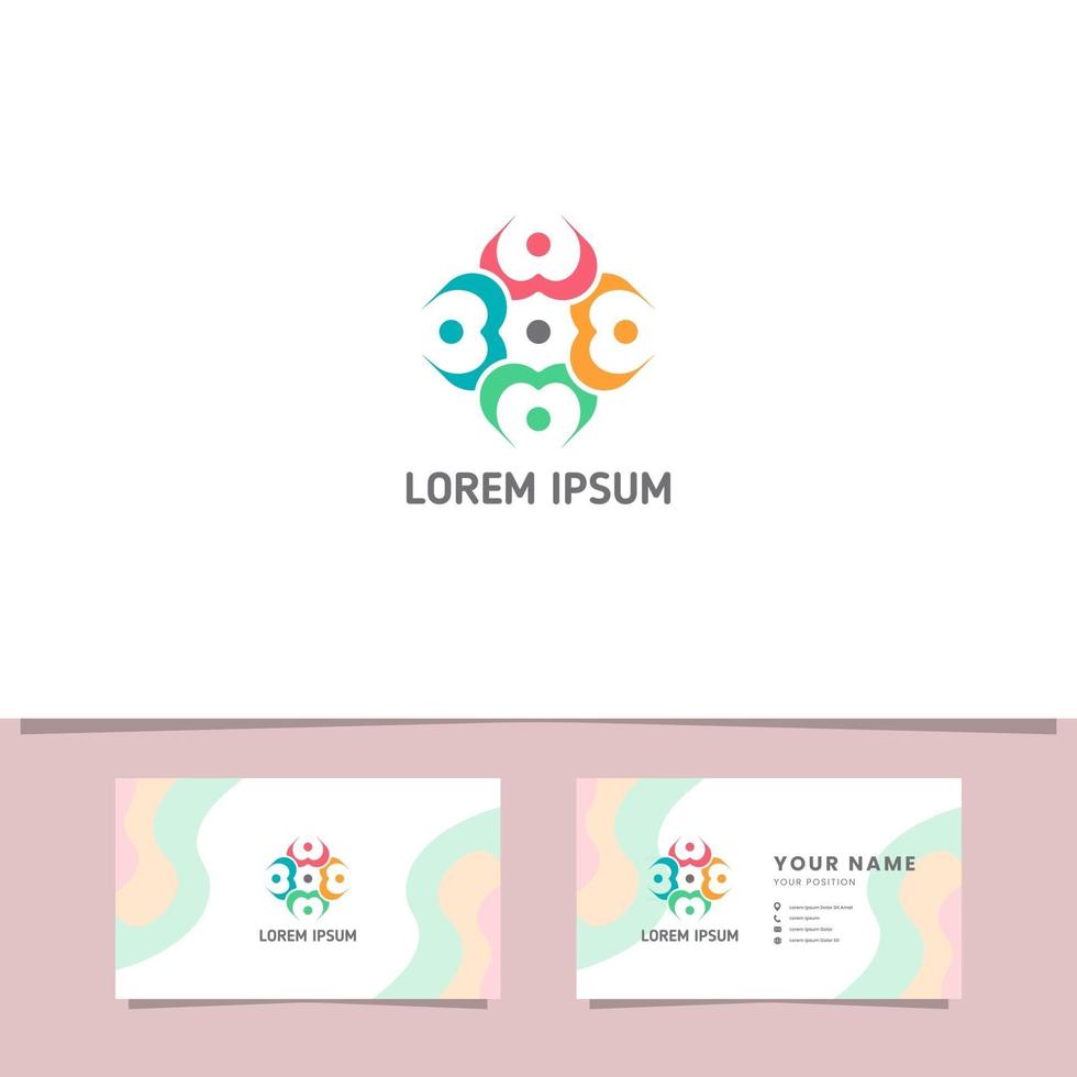 Colorful People Logo with Business Card Template vector