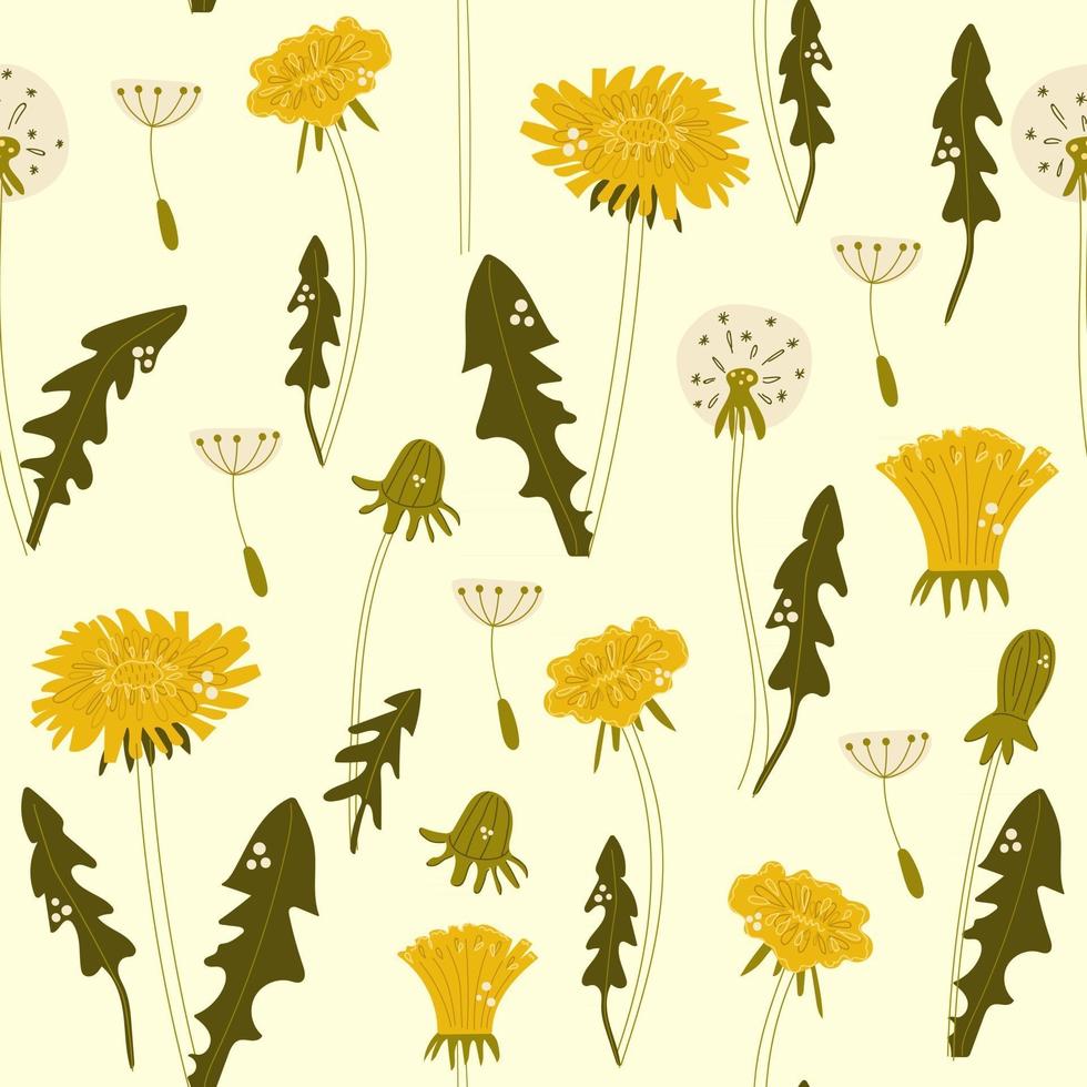 Hand drawn dandelion flowers. Seamless pattern illustration. vector