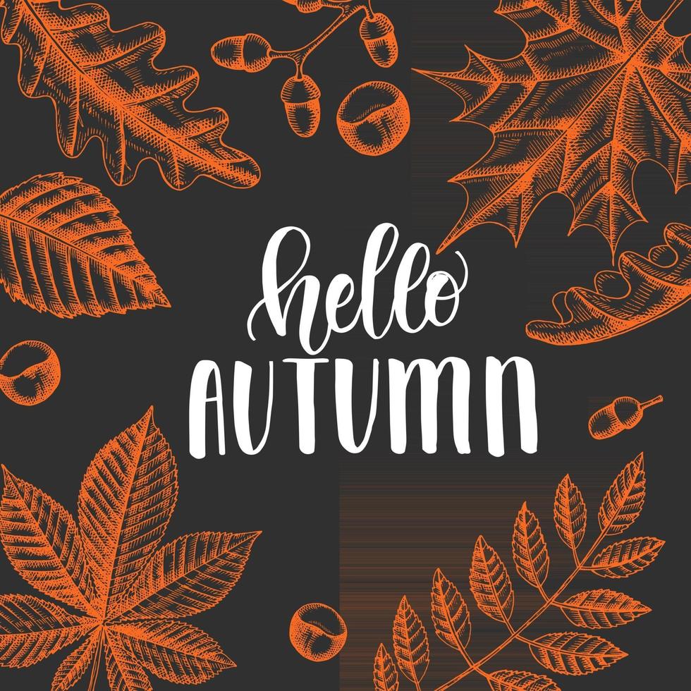 Autumn lettering calligraphy phrase - I love fall. Invitation Card vector