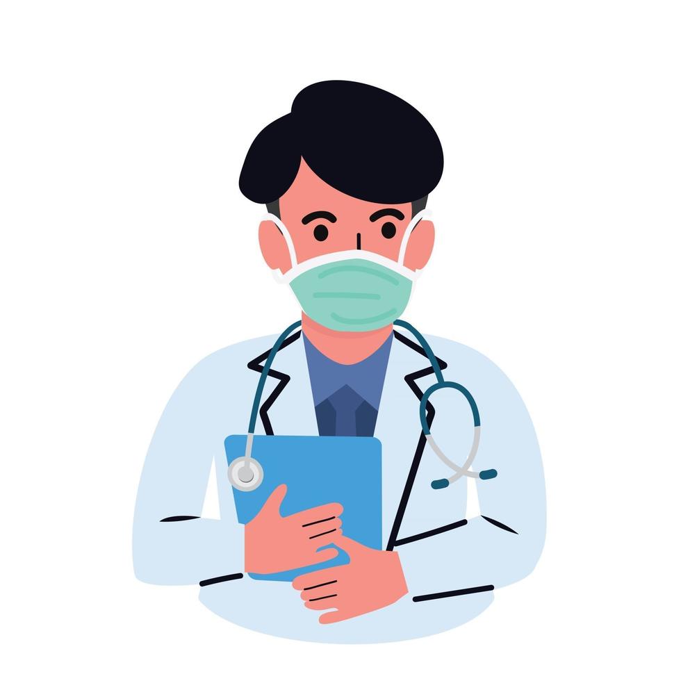 Man doctor wearing a flu mask vector