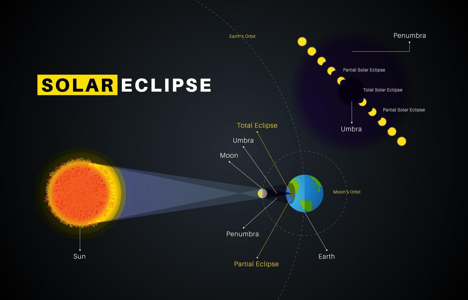 infografía del eclipse solar vector