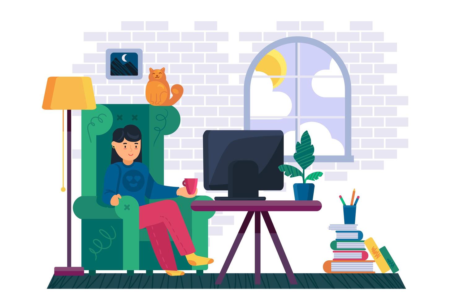 Girl watching television channel at home vector