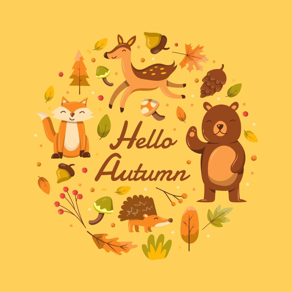 Autumn Flora and Fauna Concept vector